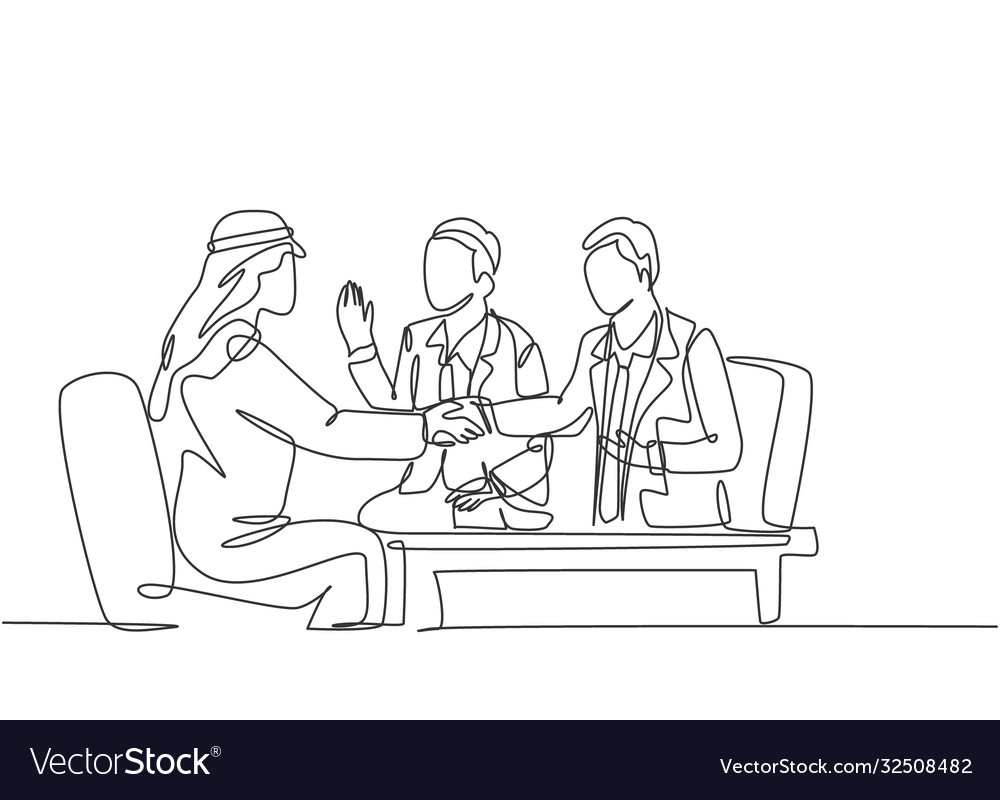 One continuous line drawing young muslim Vector Image