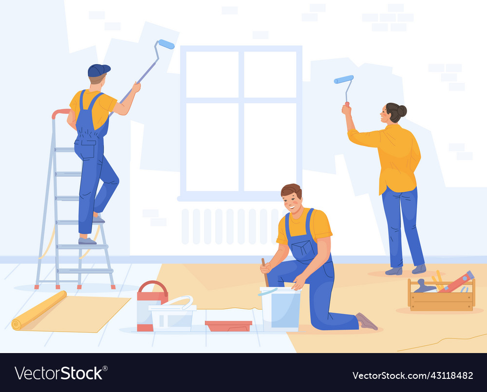 Paint repair team decorative repairment plaster Vector Image