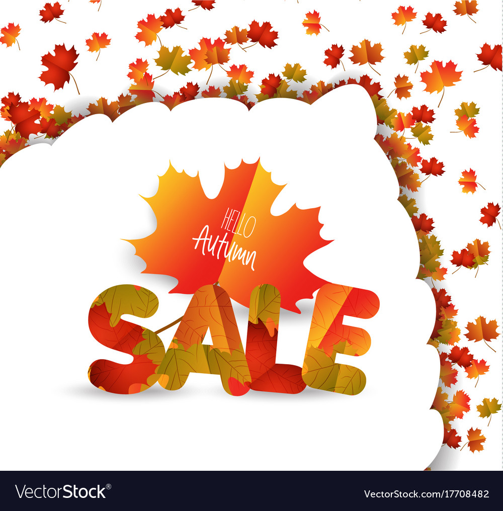 Sales banner with autumn leaves isolated on white