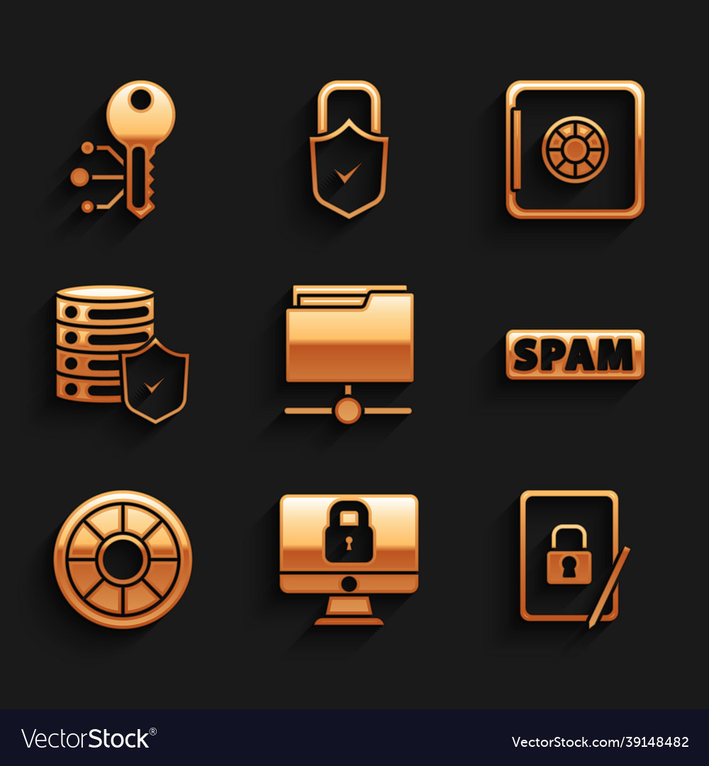 Set ftp folder lock on computer monitor tablet vector image Set ftp folder lock on computer monitor tablet