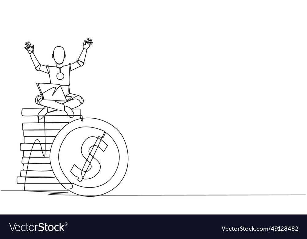 Single continuous line drawing robotic artificial vector image Single continuous line drawing robotic artificial