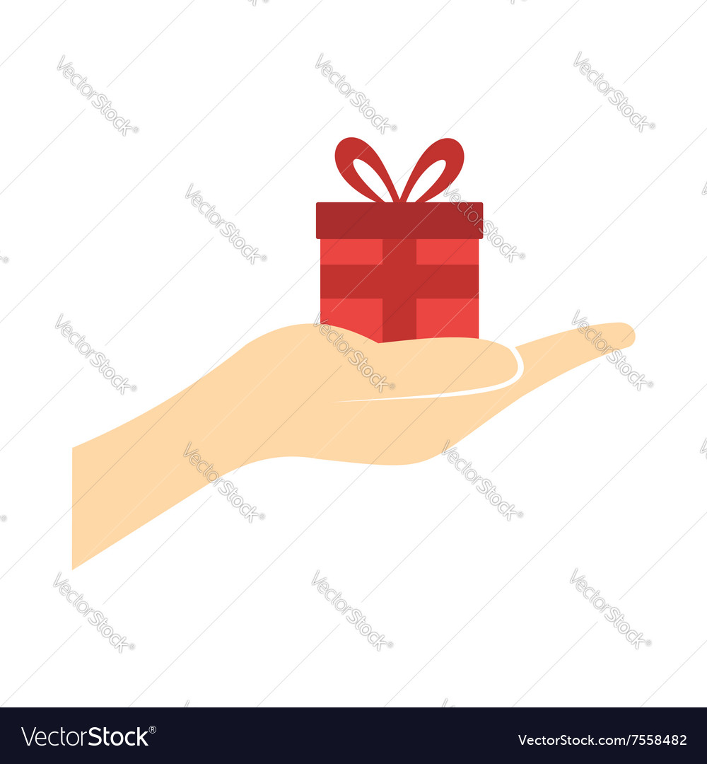 Download Small gift red box in a hand flat icon Royalty Free Vector