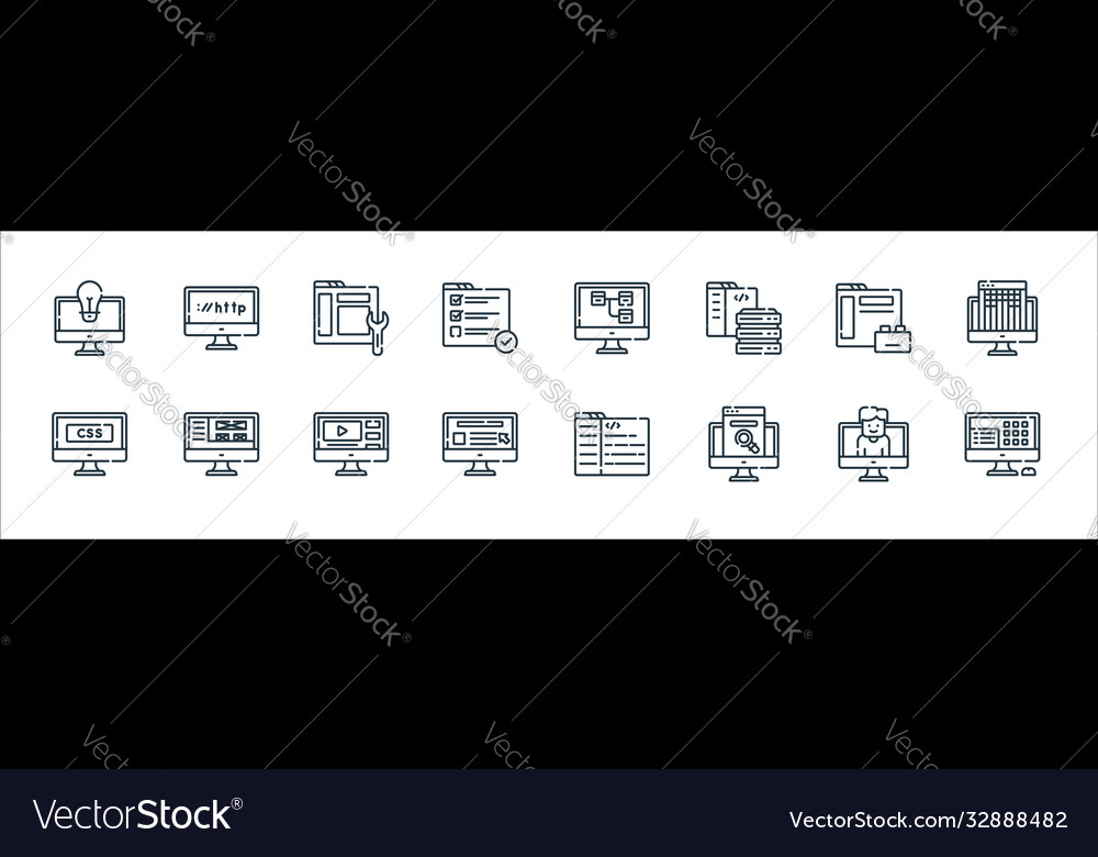Web development line icons linear set quality vector image Web development line icons linear set quality