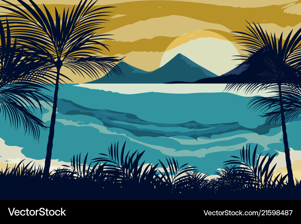 Beach on evening Royalty Free Vector Image - VectorStock