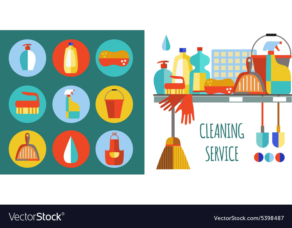 Cleaning products flat icon set