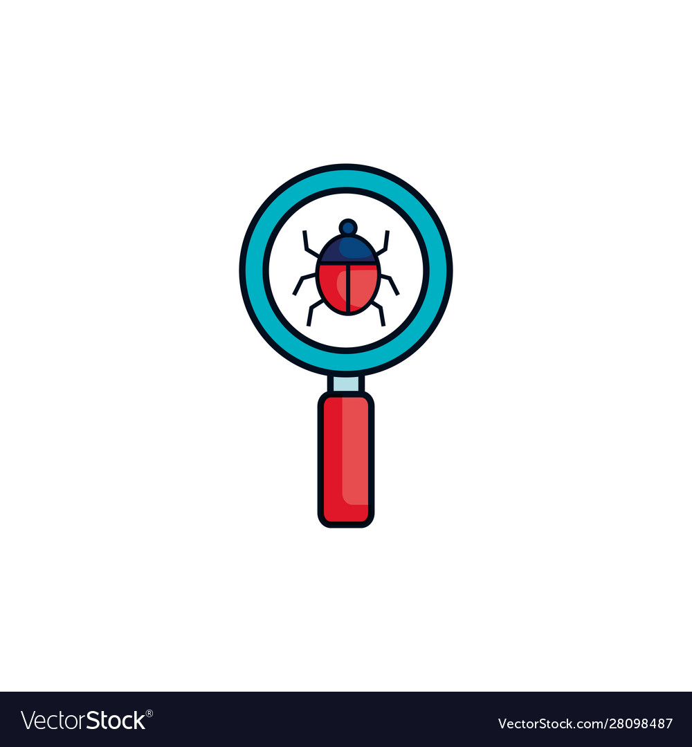 Cyber security bug and magnifying glass detailed Vector Image