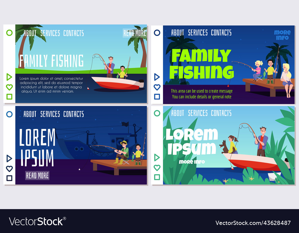 Family fishing landing page templates flat