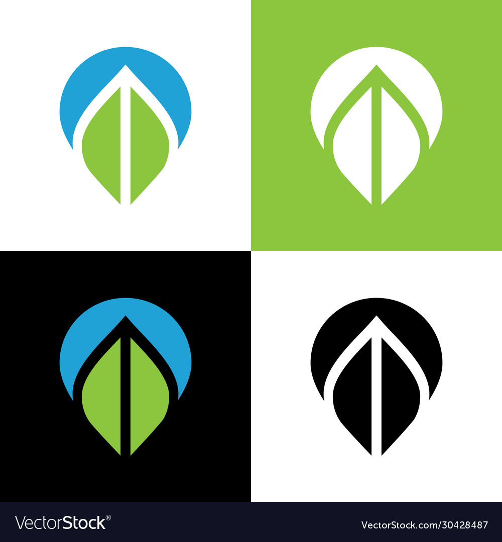 Green leaf and map pointer logo icon design