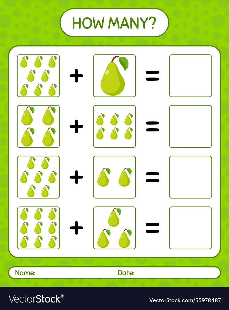 How many counting game with pear worksheet