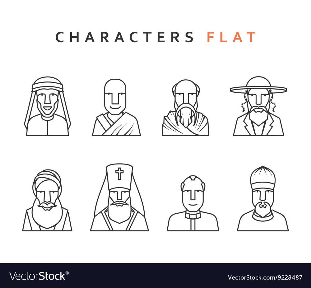 Isolated characters in flat style