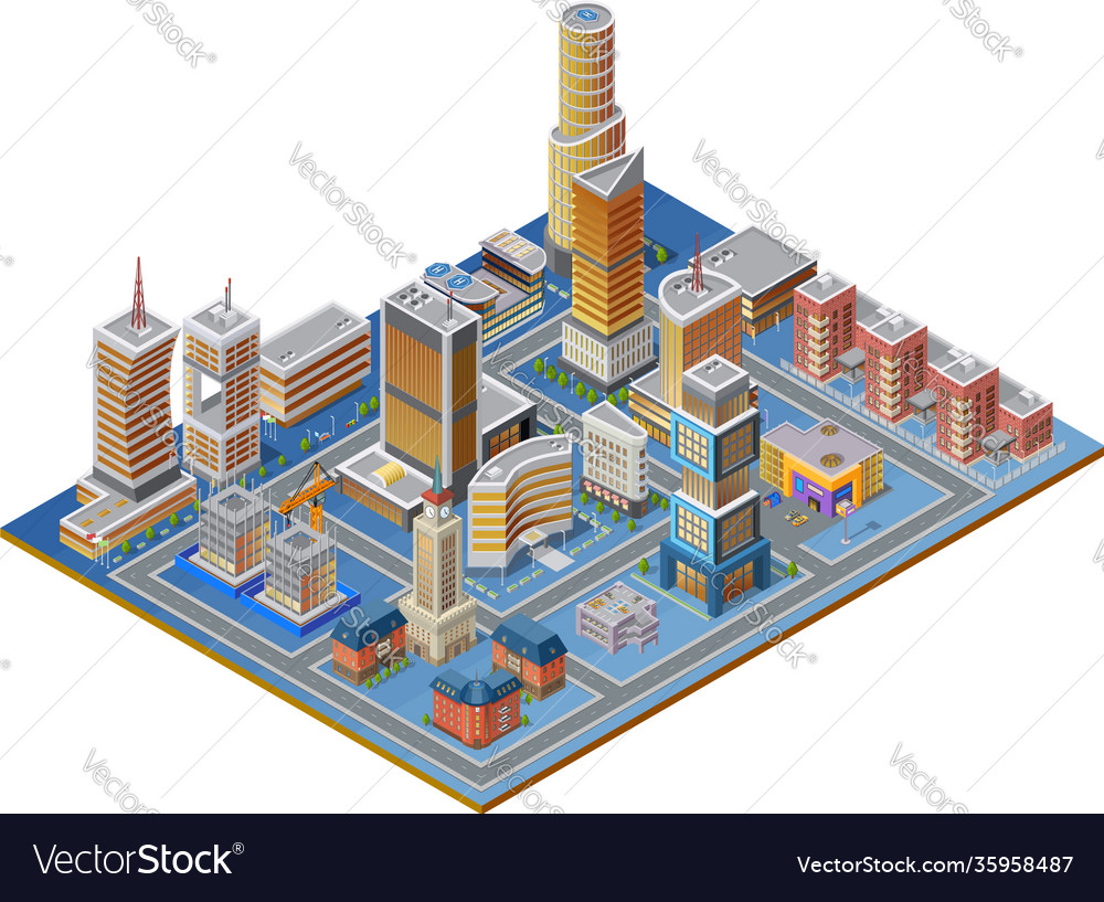 Isometric building set Vector Image Isometric building set