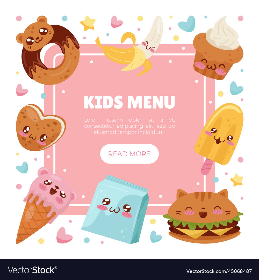 Kawaii food banner design with tasty meal