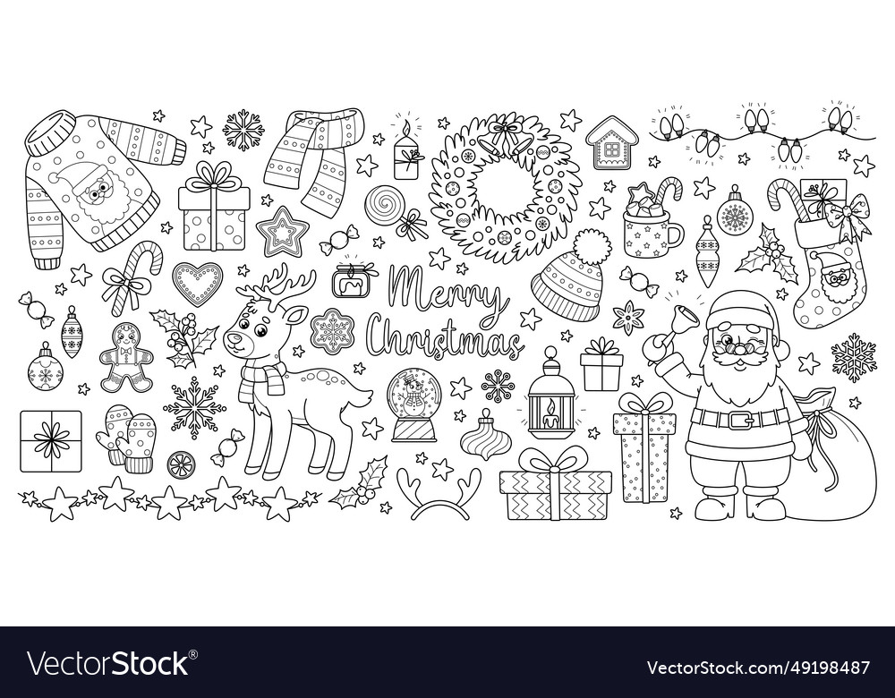 Outline Set aus Weihnachten und neuen Jahreselementen