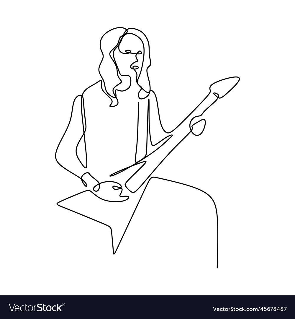 Picture of a continuous line of rocker guitarist Vector Image