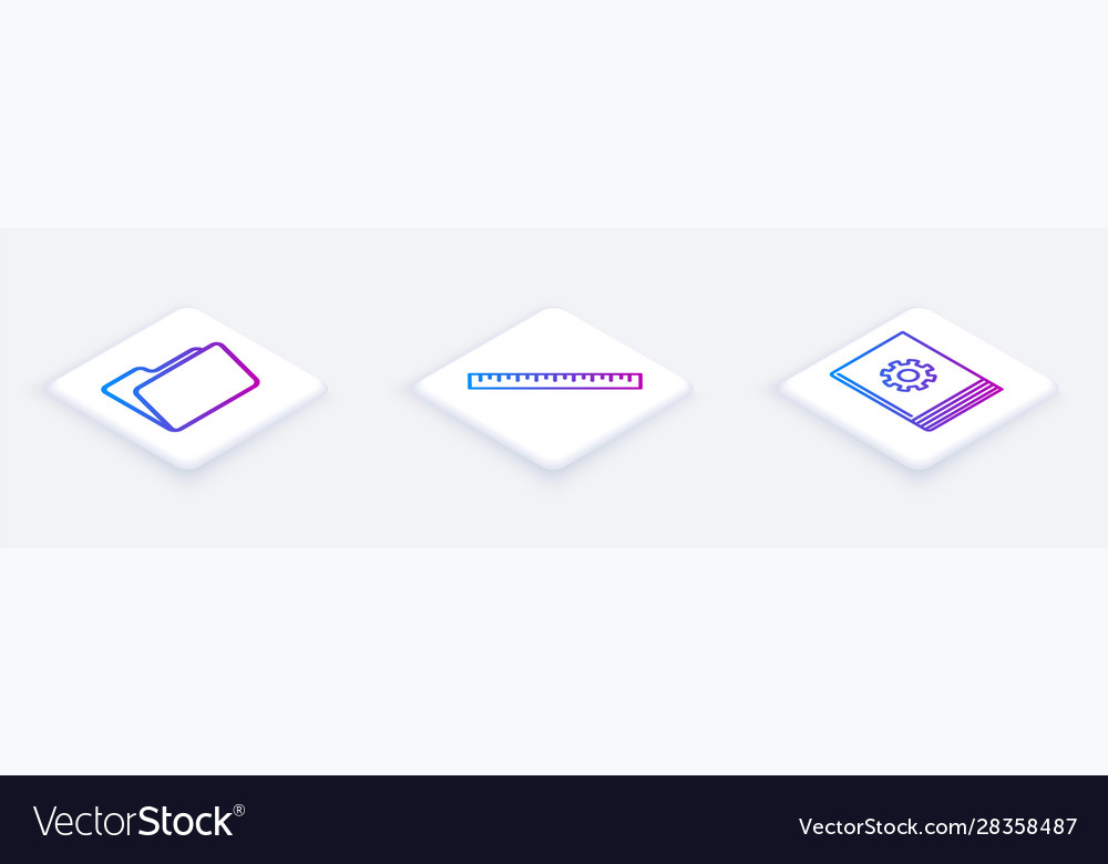 Set isometric line document folder ruler and user vector image Set isometric line document folder ruler and user