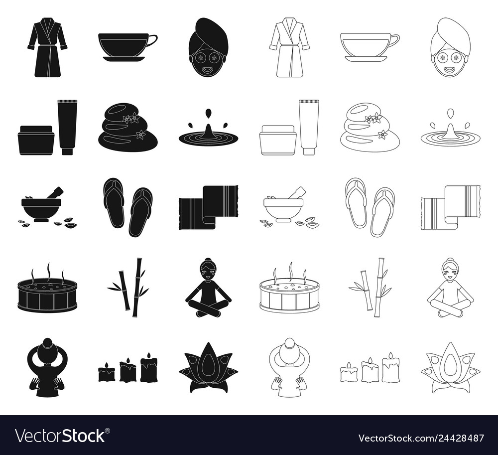 Spa Salon und Ausrüstung Blackoutline Icons im Set