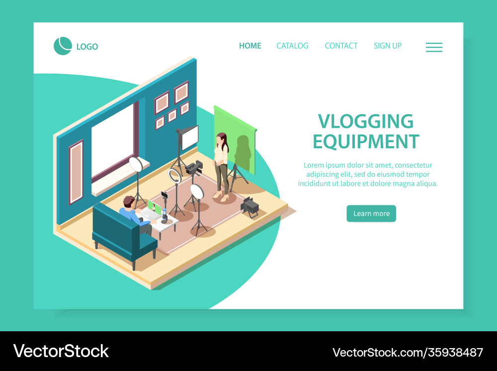 Vlogging isometric web page Royalty Free Vector Image