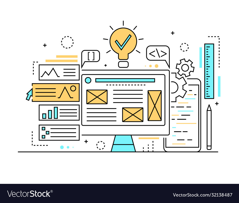 Web development concept contour linear style vector image Web development concept contour linear style