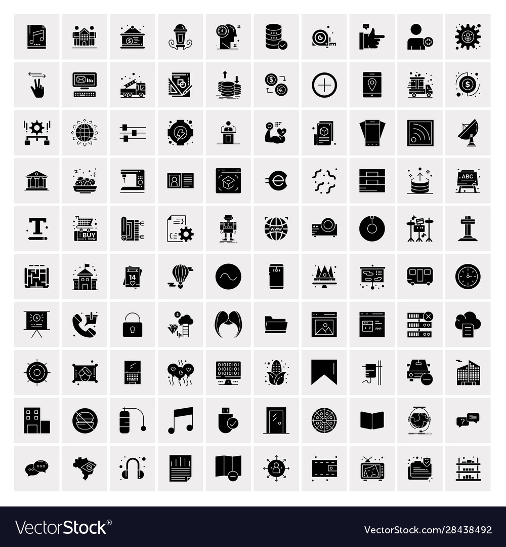 100 solid business icons for web and print Vector Image 100 solid business icons for web and print