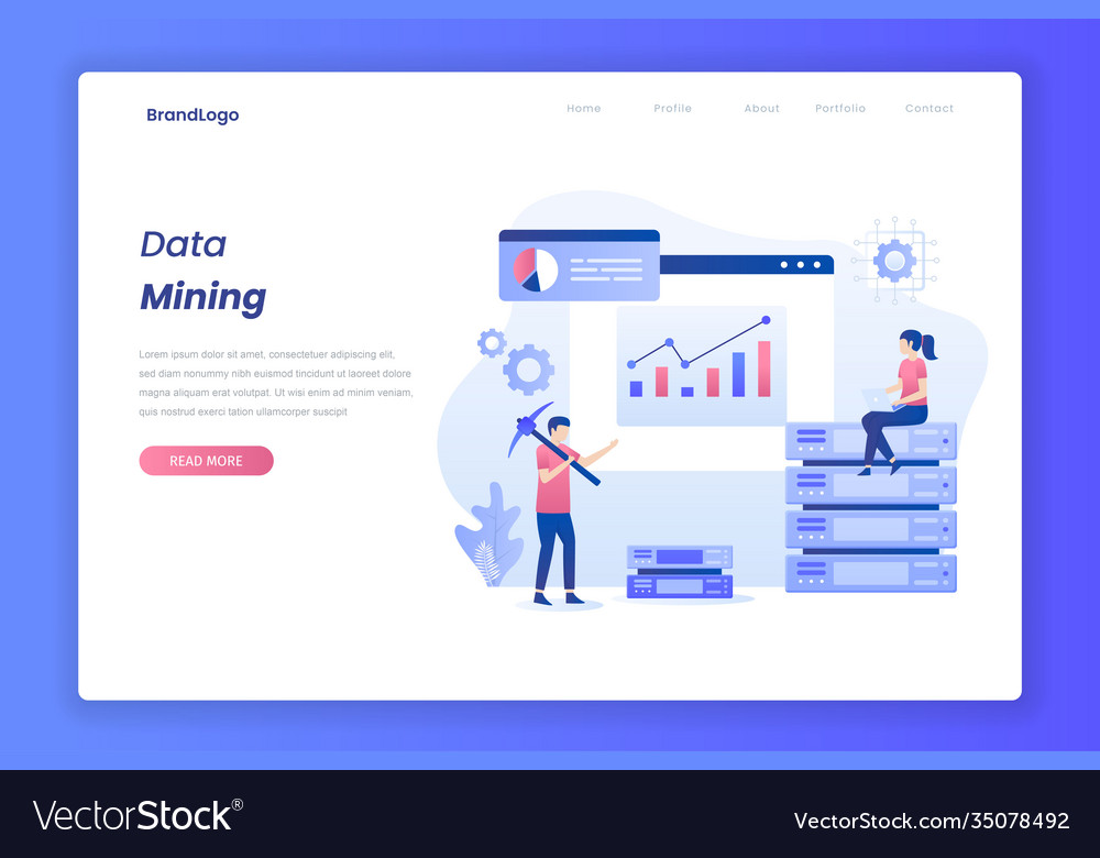 Data mining landing page vector image Data mining landing page
