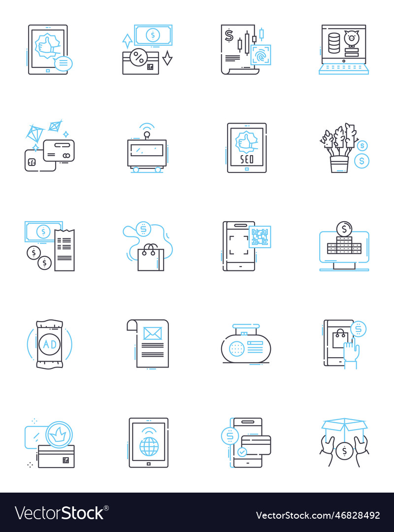 Electronic transactions linear icons set digital vector image Electronic transactions linear icons set digital