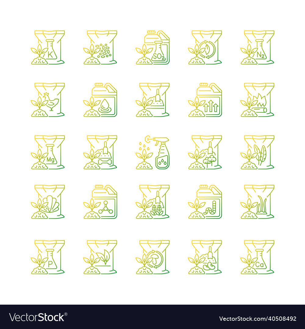 Fertilizers type gradient linear icons set