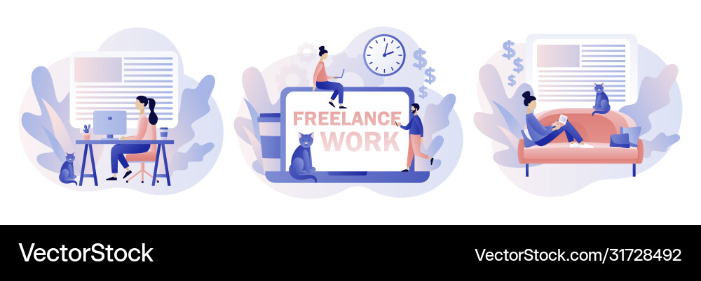 Freelance work concept tiny people work Royalty Free Vector