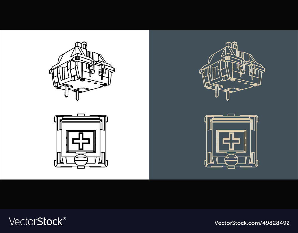 Mechanical keyboard switch wireframe blueprint vector image Mechanical keyboard switch wireframe blueprint