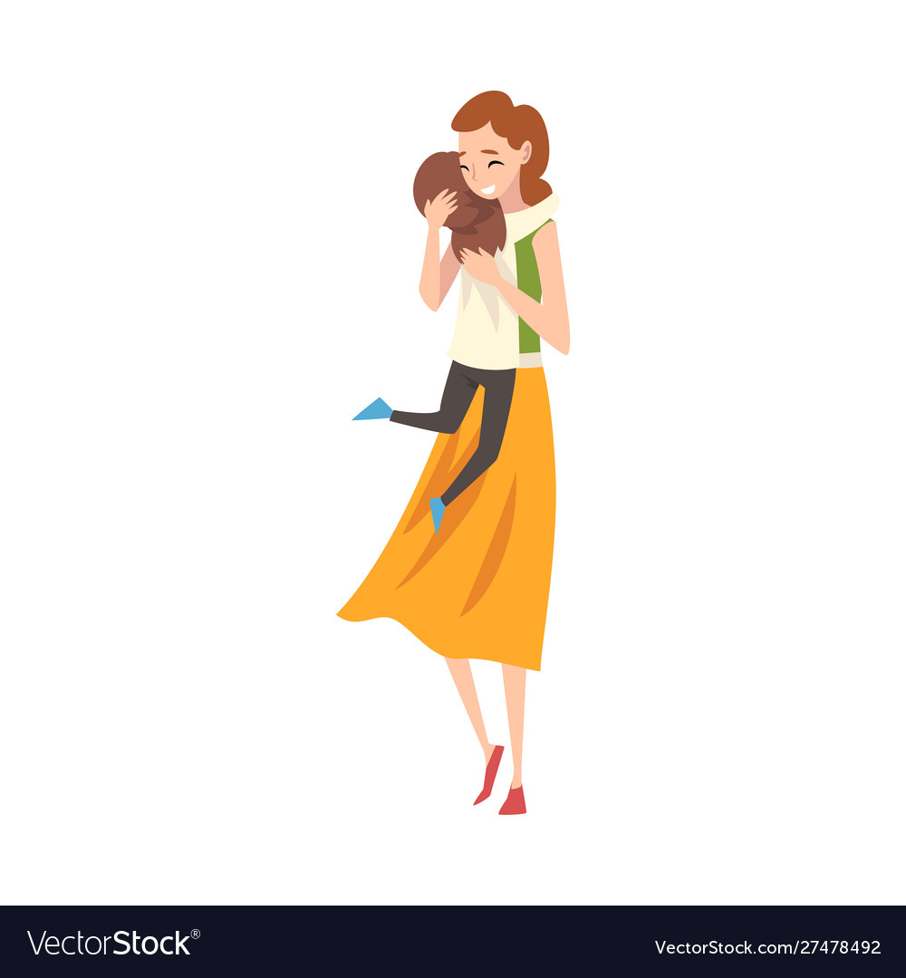 Mom and daughter cuddle cartoon Royalty Free Vector Image