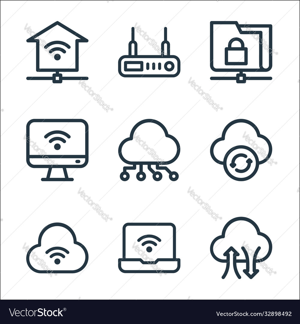 Network line icons linear set quality vector image Network line icons linear set quality
