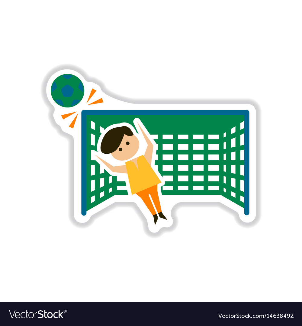 Paper sticker on white background soccer goalie