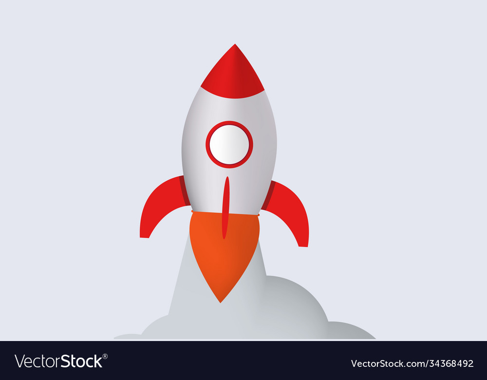 Rocket launch spaceship with red flame vector image Rocket launch spaceship with red flame