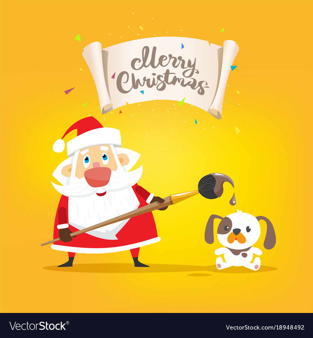 Santa claus draw a placard merry christmas