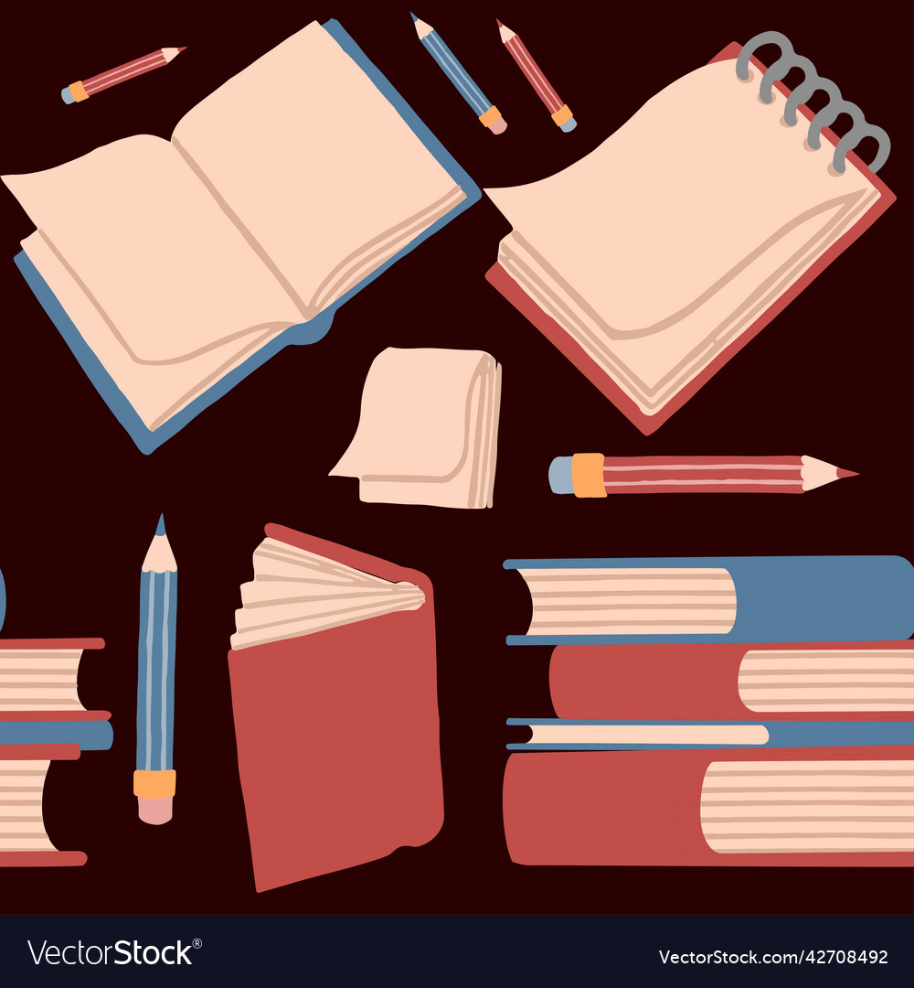 Seamless pattern of books and notepad stack vector image Seamless pattern of books and notepad stack
