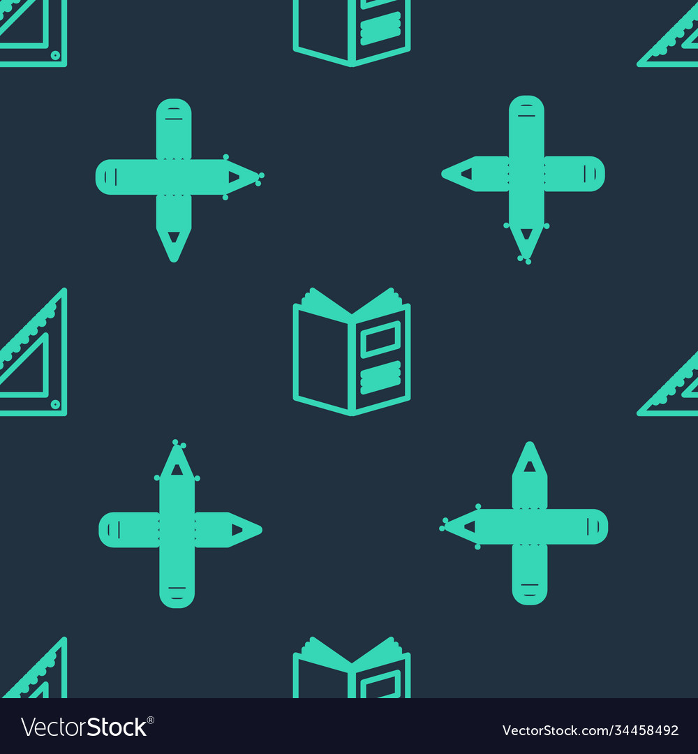 Set line open book crossed pencil and triangular vector image Set line open book crossed pencil and triangular