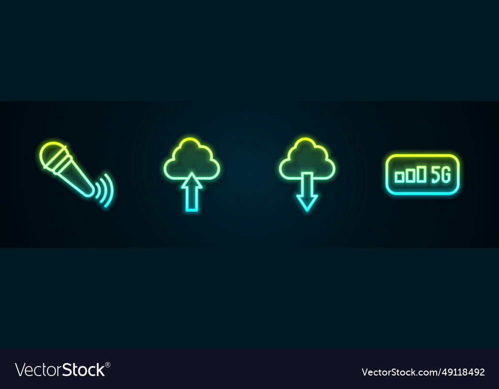 Set line wireless microphone cloud upload vector image Set line wireless microphone cloud upload