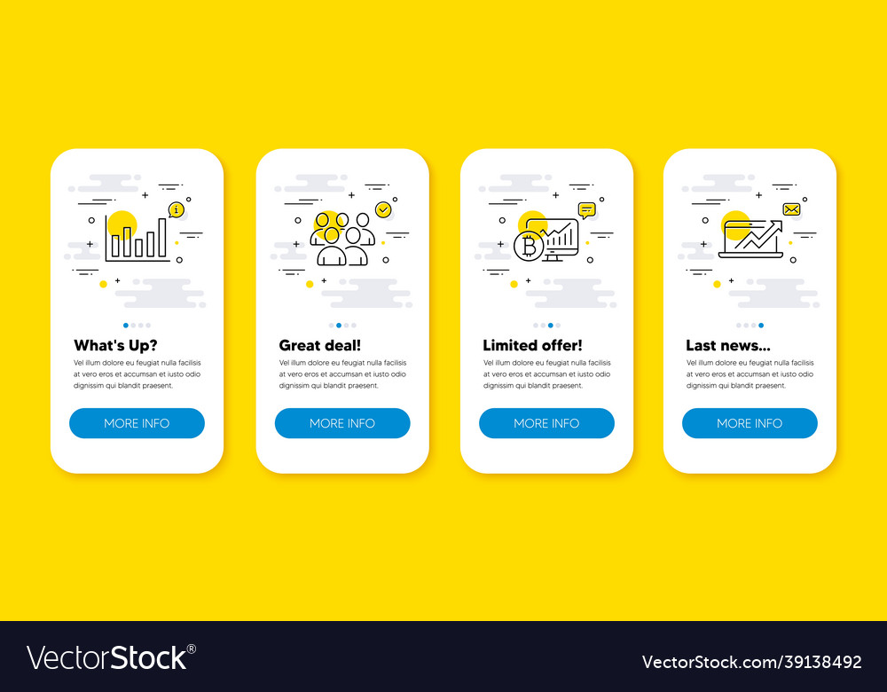 Set of column chart group and bitcoin vector image Set of column chart group and bitcoin