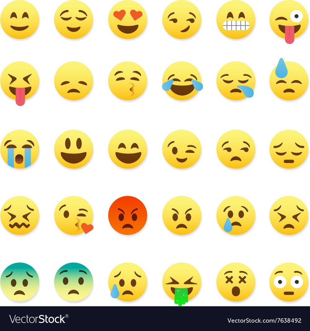 Set of cute smiley emoticons emoji flat design Vector Image