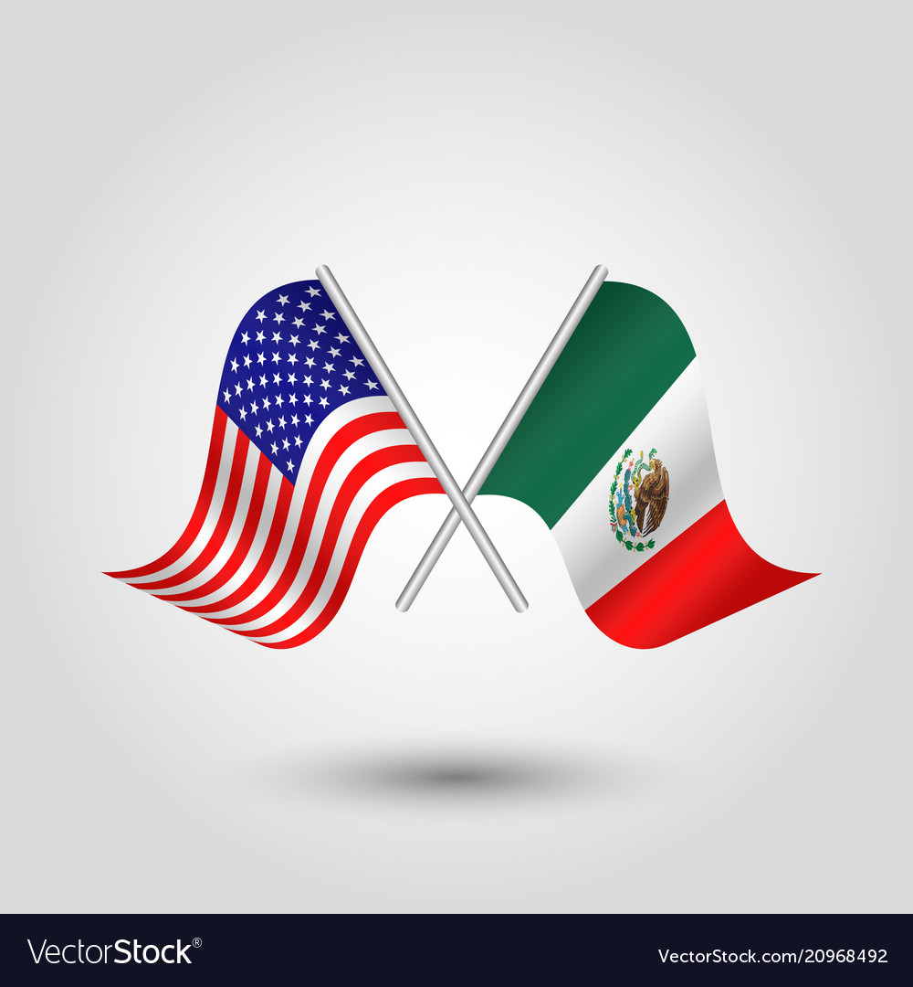 Two crossed american and mexican flags Royalty Free Vector