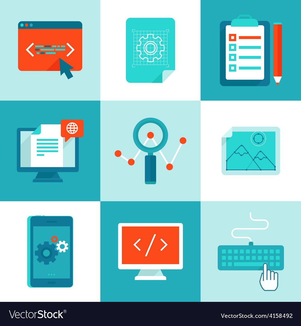 Web Development And Programming Icons In Flat Vector Image