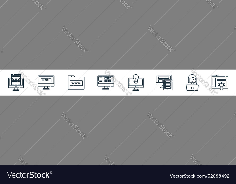 Web development line icons linear set quality vector image Web development line icons linear set quality