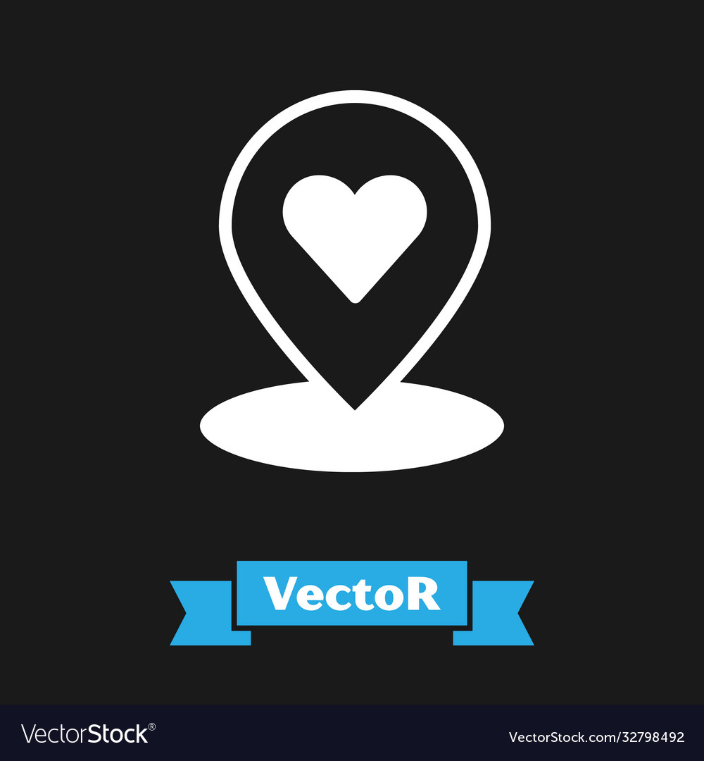 White map pointer with heart icon isolated