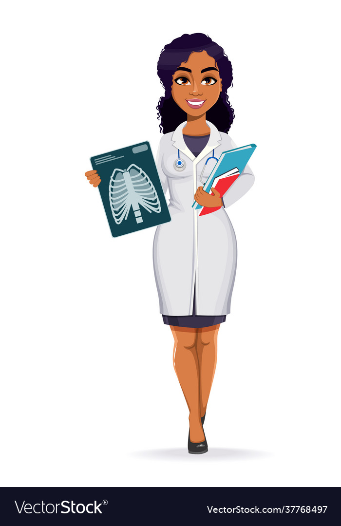 African american female doctor wearing white coat