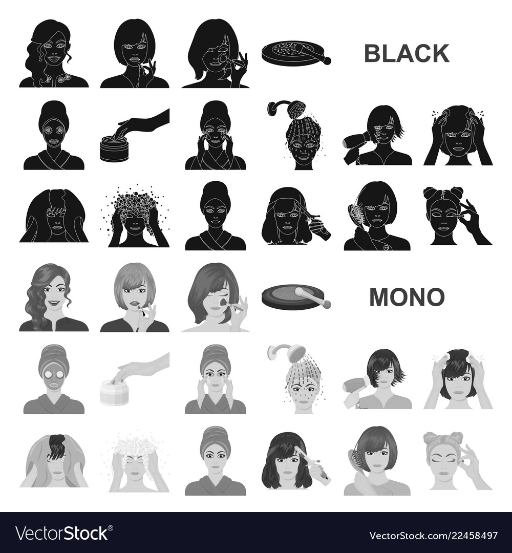 Care of hair and face black icons in set