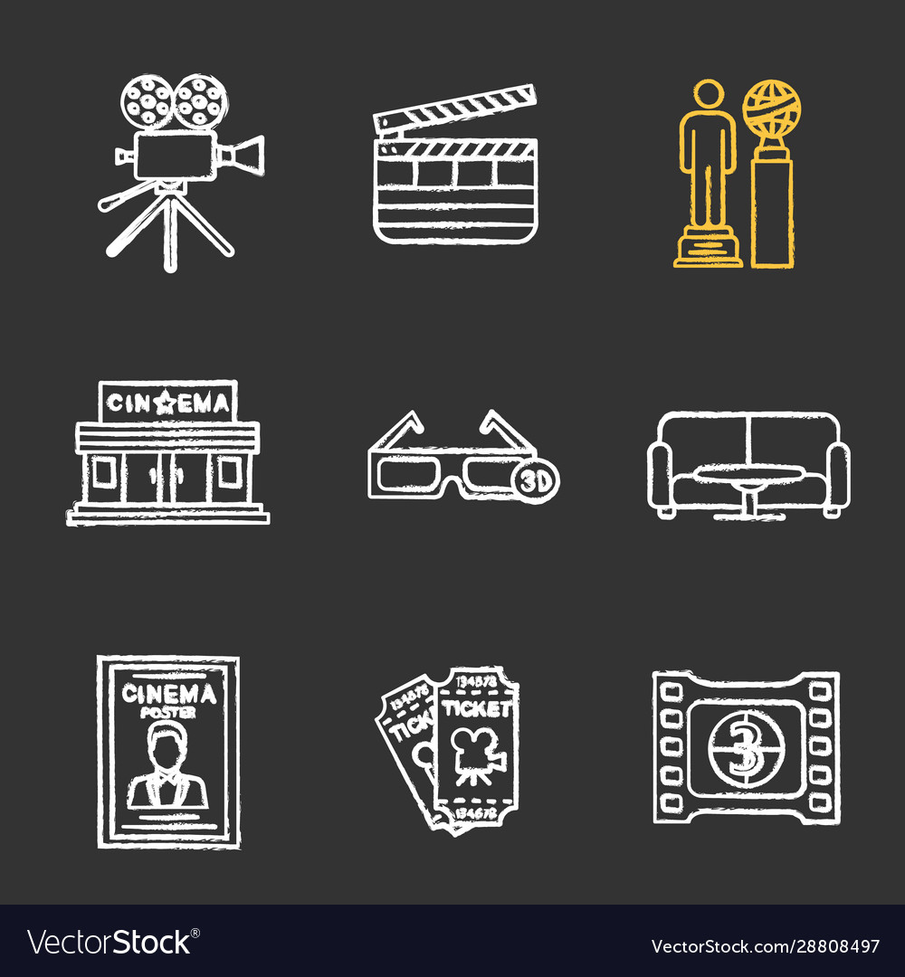 Cinema chalk icons set