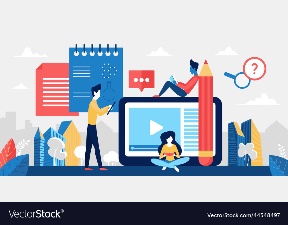 Digital science education concept with cartoon Vector Image