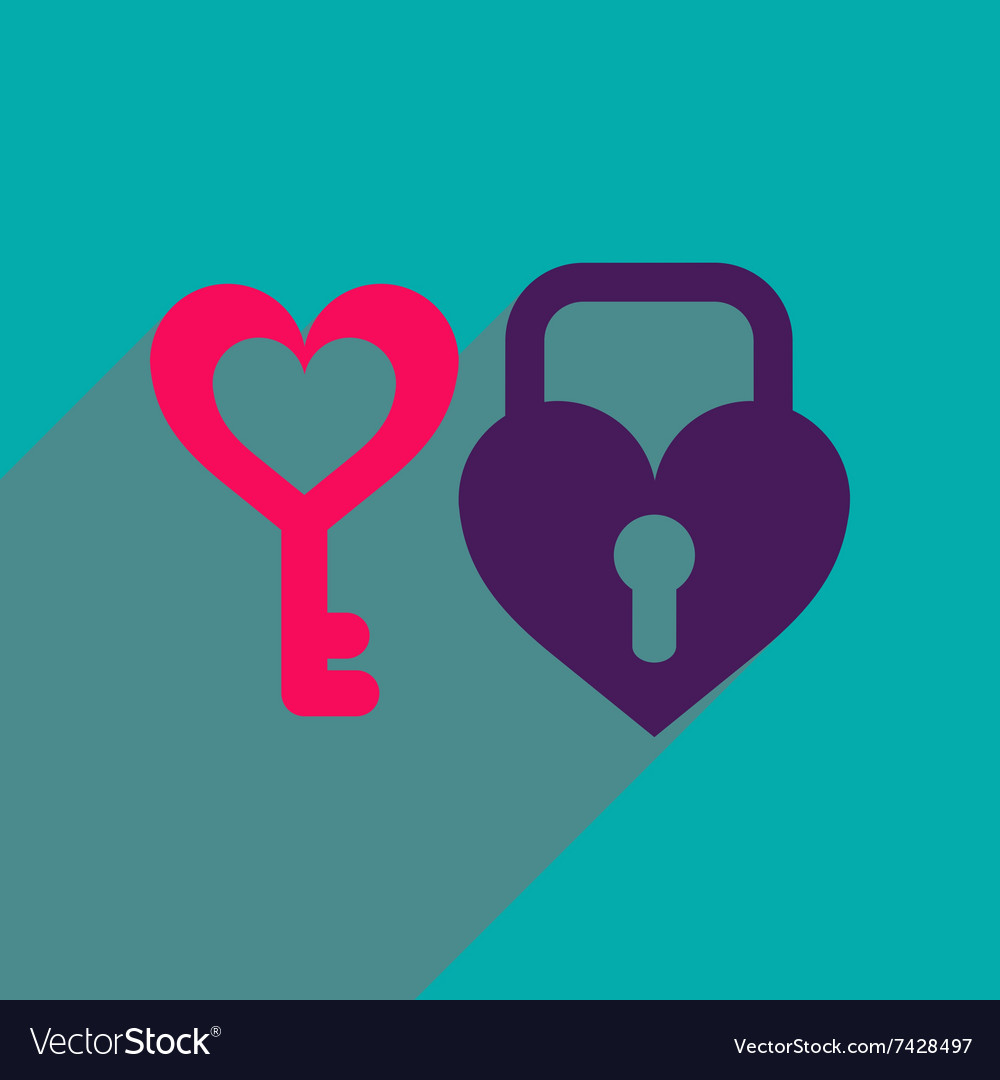 Flat web icon with long shadow key lock heart