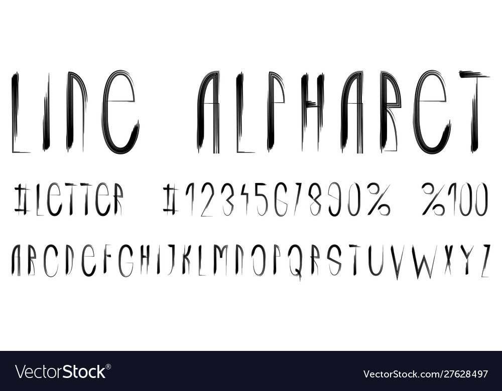 Line alphabet set letters and numbers font