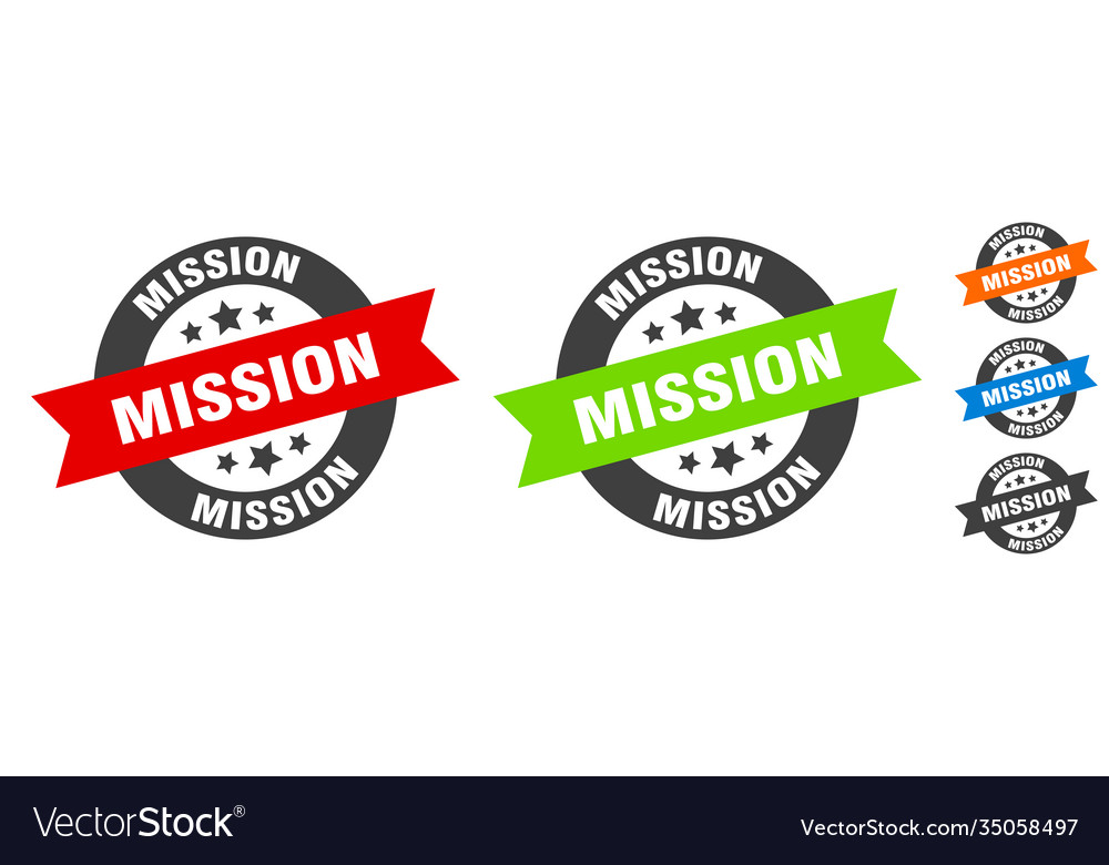 Mission stamp round ribbon sticker tag