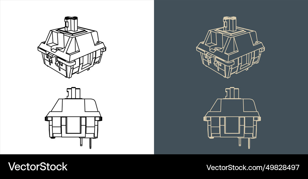 Switch mechanical keyboard wireframe blueprint Vector Image
